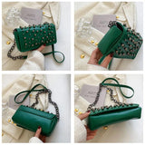 Crossbody Bag Chain Shoulder PU Leather Rivets Flap Small Handbag