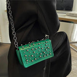 Crossbody Bag Chain Shoulder PU Leather Rivets Flap Small Handbag