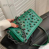 Crossbody Bag Chain Shoulder PU Leather Rivets Flap Small Handbag