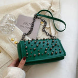 Crossbody Bag Chain Shoulder PU Leather Rivets Flap Small Handbag