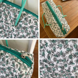 Quilted Cotton Shoulder Bag Green Flowers Large Capacity Handbag