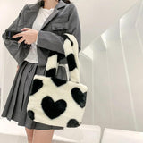 Love Pattern Plush Shoulder Bag Y2k Girls Underarm Bags