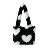 Love Pattern Plush Shoulder Bag Y2k Girls Underarm Bags
