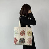 Flower Canvas Shopping Bag Large Capacity Shoulder Tote Handbag