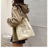 Cute Bear Embroidered Women Shoulder Bag Corduroy Student Girls Tote