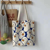 Canvas Duck Tote Bag with Zipper Japanese Style Cartoon Small Shoulder Bag