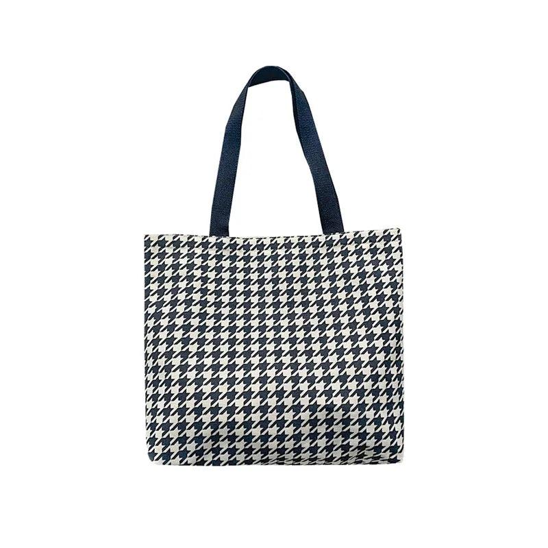 Houndstooth Print Canvas Tote Shoulder Bag Large Capacity Handbag