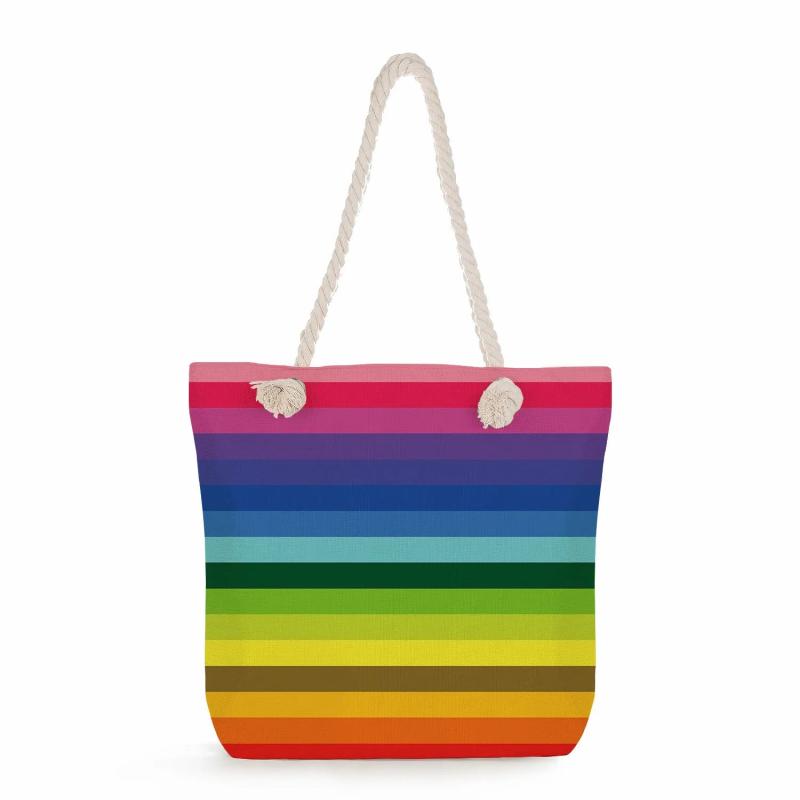 Solid Print Handbags High Capacity Women Thick Rope Shoulder Bag