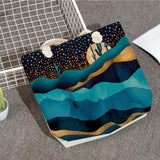 Oil Painting Mountain Forest Print Causal Tote Bag Women Linen Shopper