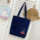 Vintage Denim Shoulder Bag Large Capacity Canvas Tote Underarm Bag