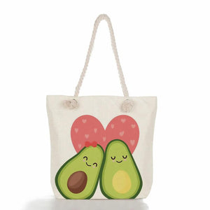 Yoga Avocado Print Handbag Custom Linen Tote Eco Shopping Bag
