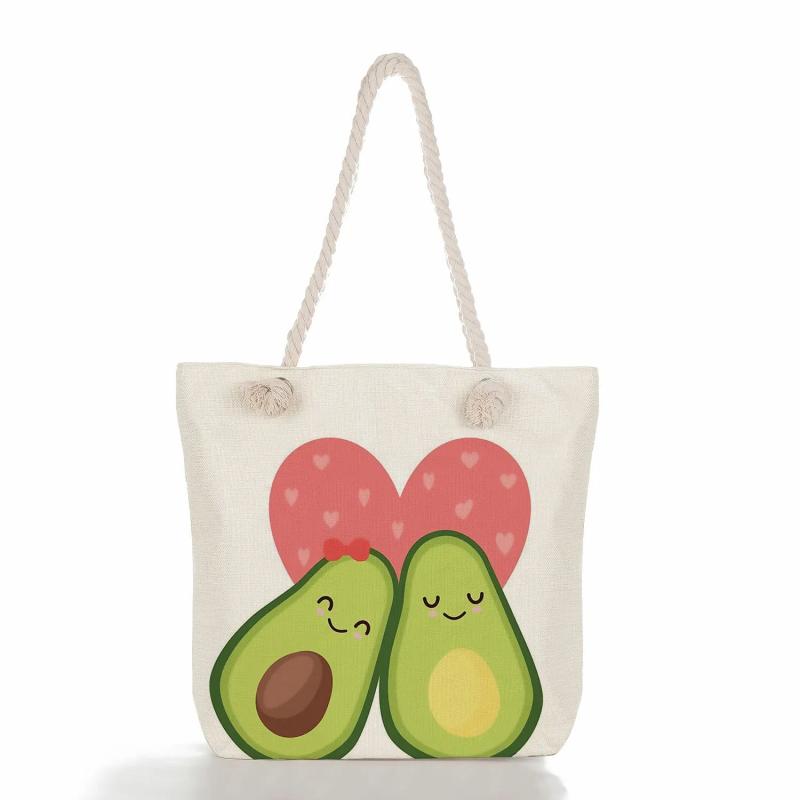 Yoga Avocado Print Handbag Custom Linen Tote Eco Shopping Bag