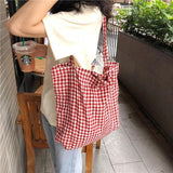 Plaid Eco Canvas Tote Shoulder Bag Large Capacity Ladies Purse Handbags