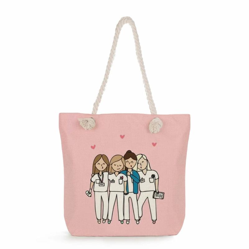 Nurse Printed Handbag High Capacity Women Shoulder Bag Eco Reusable Shopping Bag