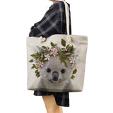 Animal Series Linen Tote Bag Fox Elephant Printed
