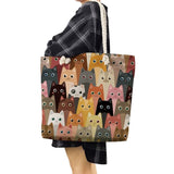 Cartoon Floral Cat Print Reusable Tote Bag for Women