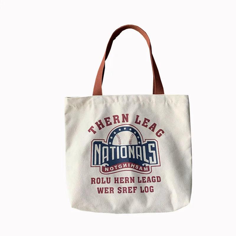 Letters Print Canvas Shopping Bag for Women Eco Handbag Tote