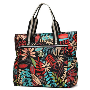 Large Capacity Nylon Zipper Shopping Bag Flower Women's Shoulder Bag