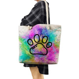 Purple Tote Bag Dog Paw Print Casual Shoulder Handbag