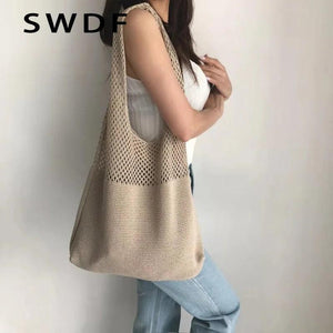 Large Capacity Knitted Handbags Women's Tote Beach Bag