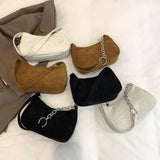 Autumn Winter Retro Corduroy Shoulder Bag Chain Solid Plush Handbag