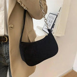 Autumn Winter Retro Corduroy Shoulder Bag Chain Solid Plush Handbag