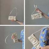Mini Solid Silk Women Underarm Bag, Vintage Tote Handbag