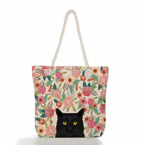 Casual Linen School Shoulder Bag Women Handbags Floral Print Tote