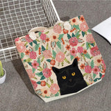 Casual Linen School Shoulder Bag Women Handbags Floral Print Tote