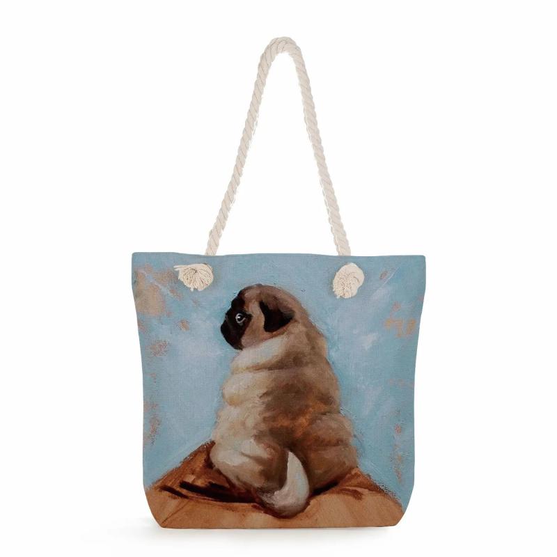 Eco Foldable Pug Dog Print Shopping Bag High Capacity Tote