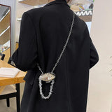 Crystal Chain Mini Neck Bag Silver Shell Single Shoulder Bag
