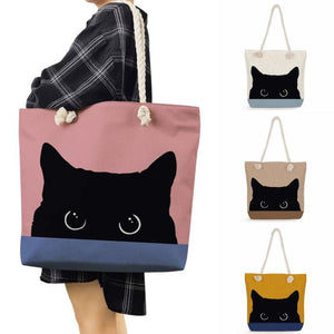Pet Cat Prints Ladies Rope Handbags Eco Reusable Shopping Bags for Groceries
