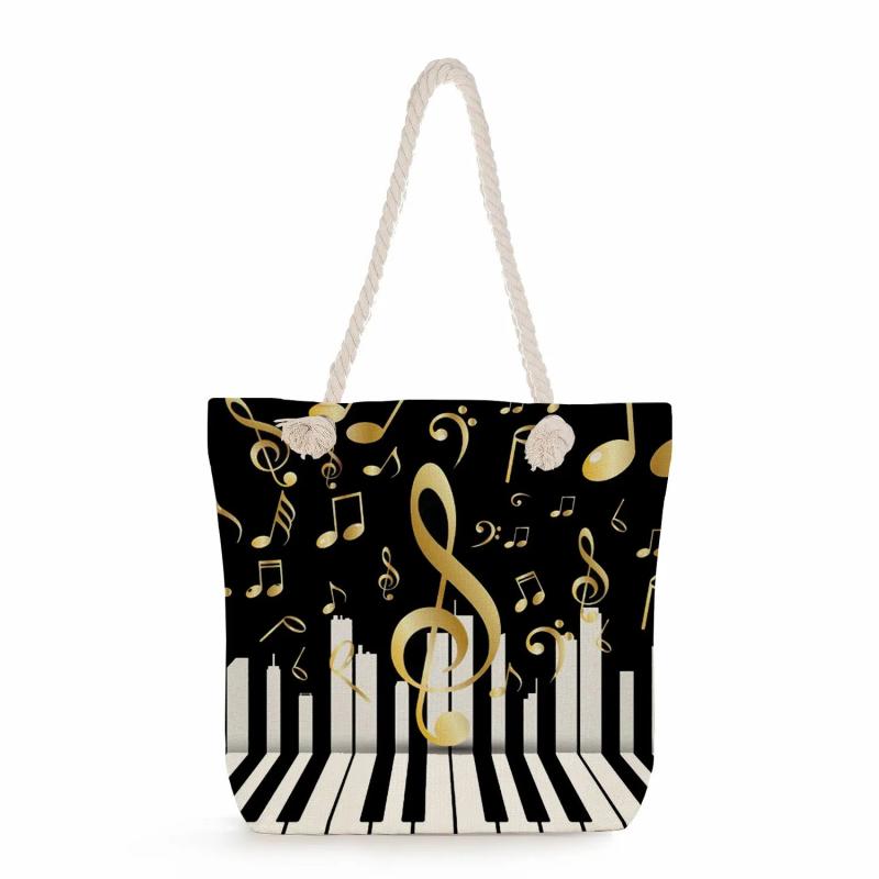 Music Note Print Tote Bag Travel Graphic High Capacity Shoulder Handbag