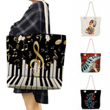 Music Note Print Tote Bag Travel Graphic High Capacity Shoulder Handbag