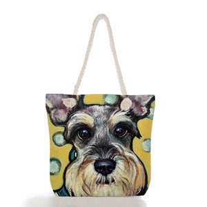 Schnauzer Dog Painting Casual Shopper Bag Lady Shoulder Handbag