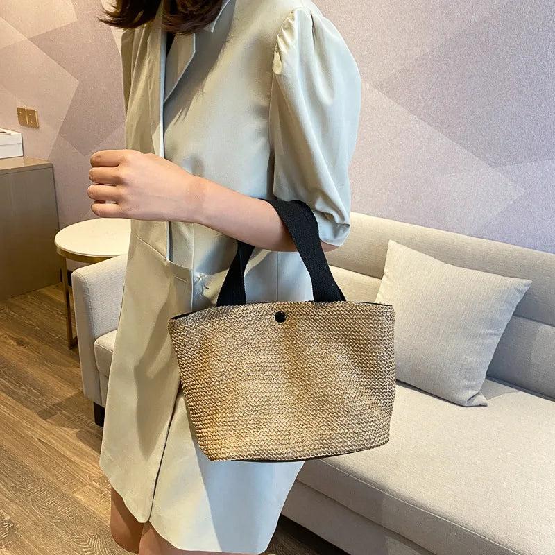 Vacation Woven Bag Retro Handbag Seaside Beach Straw Woven Bag