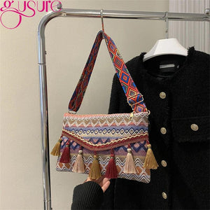 Tassel Knit Messenger Bag Women Small Purse Handbags
