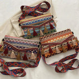 Vintage Crossbody Bag Envelope Handbag with Tassel Shoulder Strap