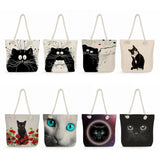 Cartoon Cat Print Eco Reusable Handbags Japanese Style Tote