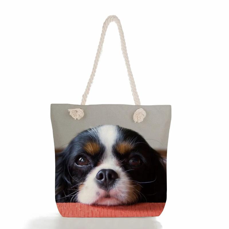 Dog Print Animal Beach Bag Daily Handbags Portable Shoulder Bag Tote Women