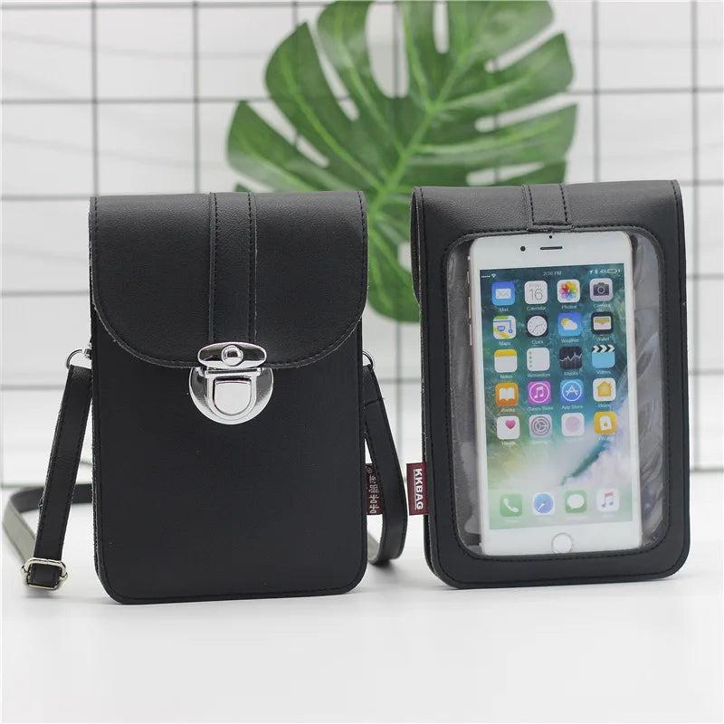 Red Leather Clutch Purse Handbag Mini Bag with Touch Screen, Shoulder Strap