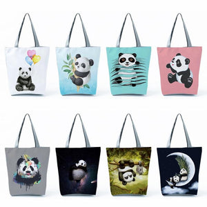 Eco Reusable Panda Printed Shoulder Bag Women Handbags Shopping Bag Tote