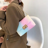 Rainbow Chains Shoulder Bag Women PU Leather Crossbody Handbag Purse Tote