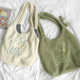 Embroidery Canvas Shoulder Bag Large Capacity Shopping Tote