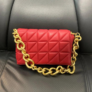 Women's Chain Quilted Shoulder Bag with Thick Chain Strap