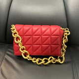 Women's Chain Quilted Shoulder Bag with Thick Chain Strap