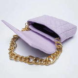 Women's Chain Quilted Shoulder Bag with Thick Chain Strap