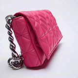 Women's Chain Quilted Shoulder Bag with Thick Chain Strap