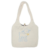 Women Lamb Fabric Shoulder Bag Handbag Tote Large Capacity Embroidery Shopping B