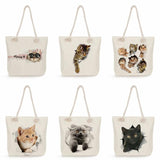 Cat Print Women Shopping Bag Eco Reusable Handbags